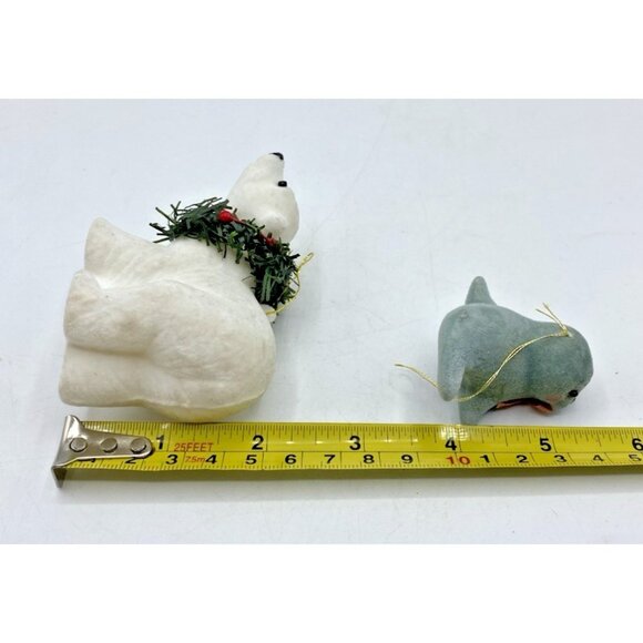 2 Fuzzy Christmas Ornaments Seal & Polar Bear Flocked Holiday Decor Kitsch Retro - Picture 10 of 12